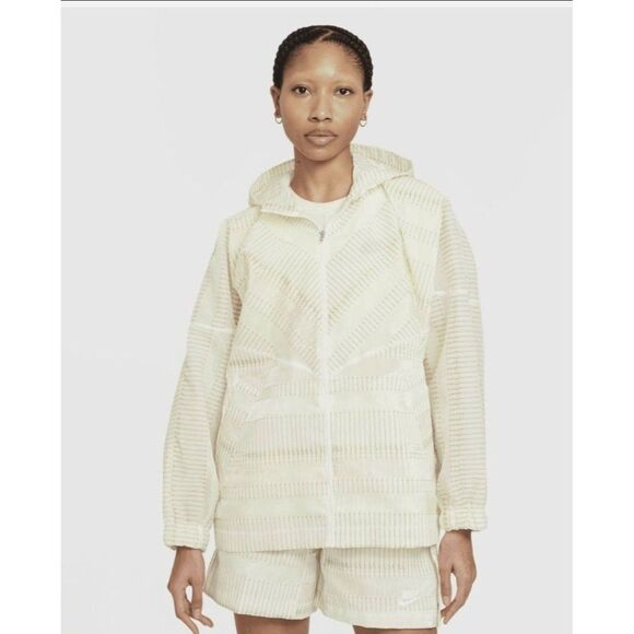 Nike Earth Day Womens Oversized Jacket Cream XL Windrunner Full Zip Hooded - Picture 10 of 10